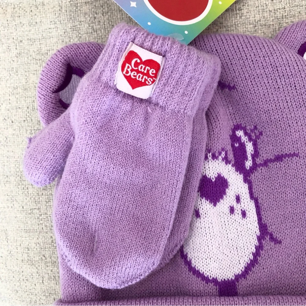 NWT purple Care Bears hat and mitten set kids